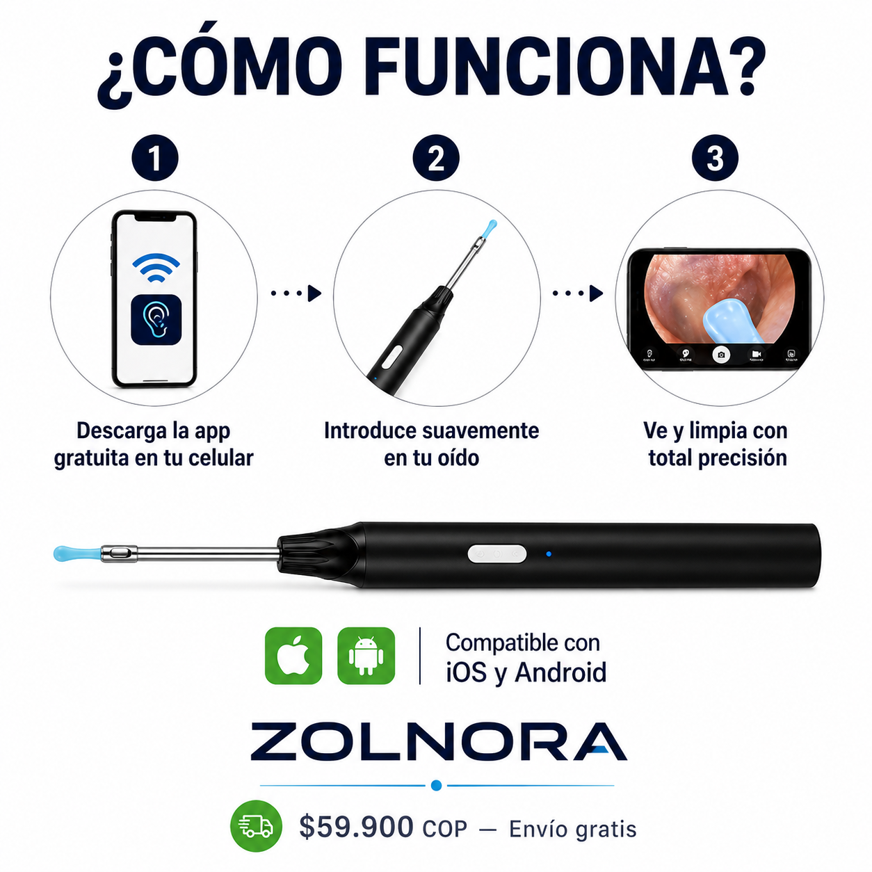 Otoscopio HD WiFi — Ve tu oído en tiempo real