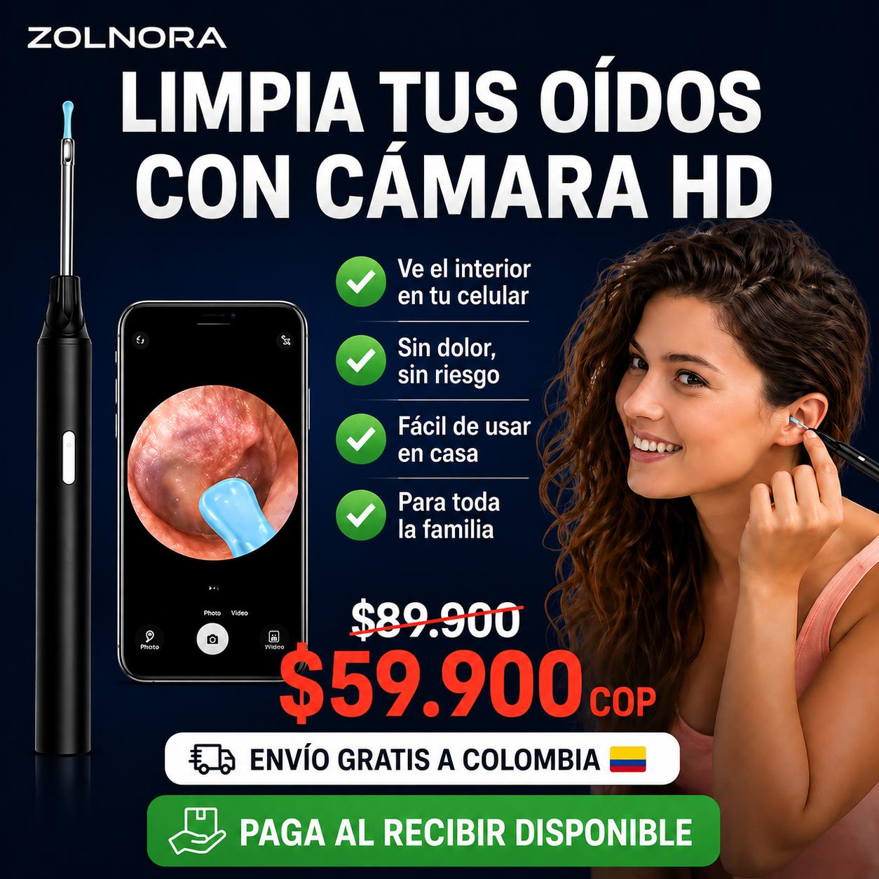 Otoscopio HD WiFi — Ve tu oído en tiempo real